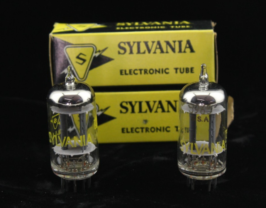 New Qty 2 SYLVANIA 5965 Matched Pair Grey Plates Foil Getter NOS USA Tubes