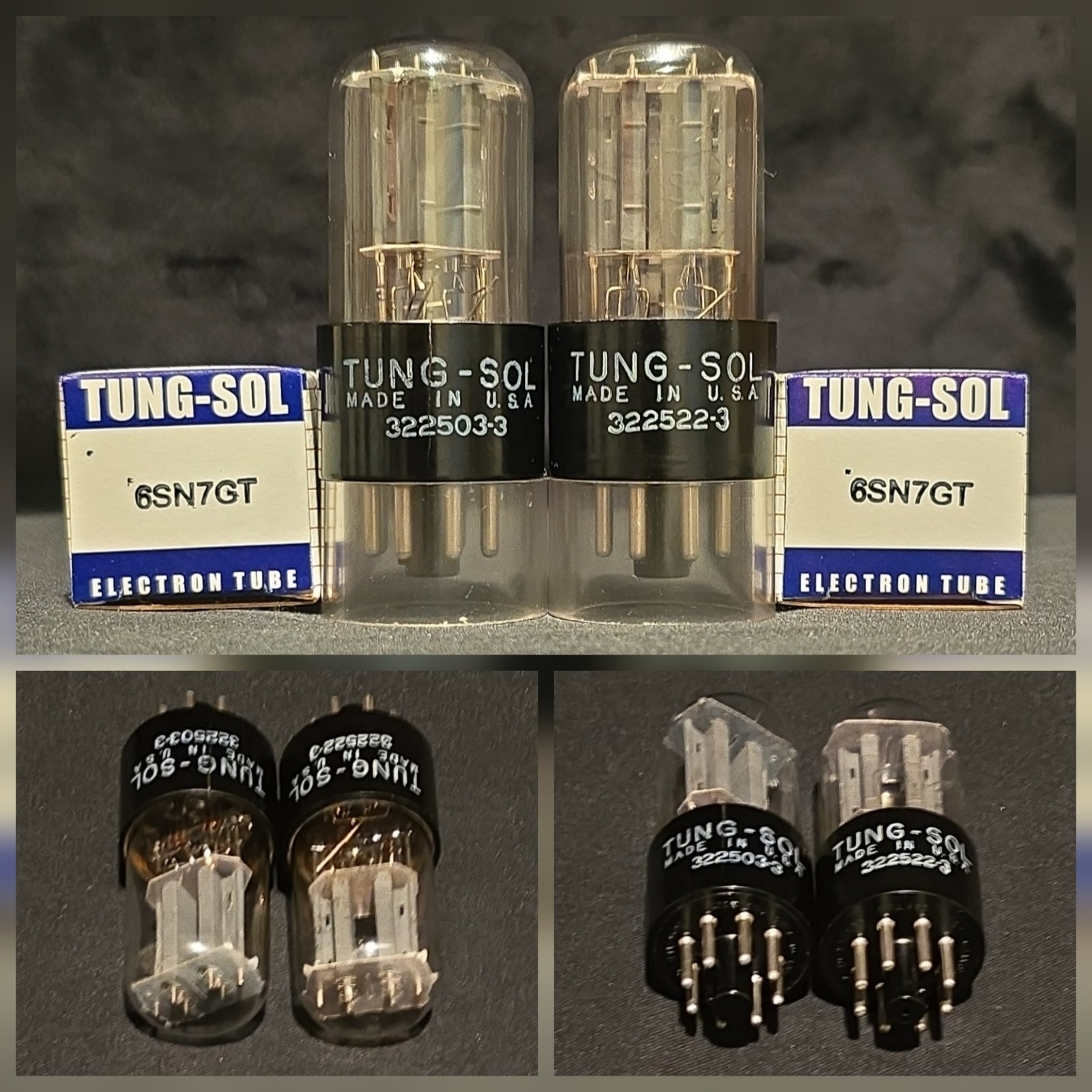 TUNG-SOL 6SN7 GT TUBE 1955 BOXED GRAY PLATES MATCHED SET