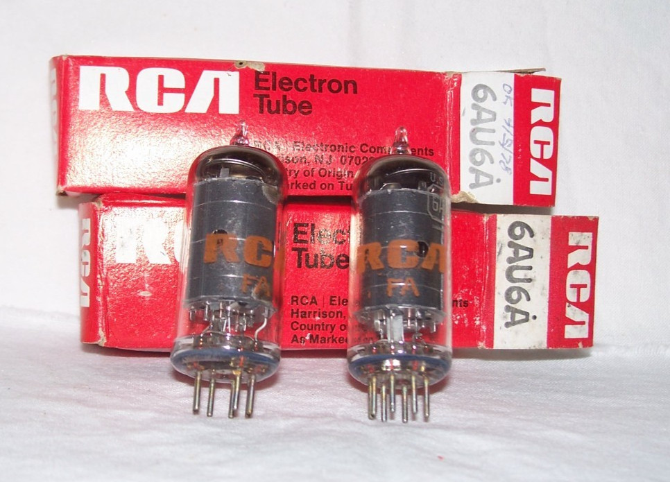 Pr. NOS RCA 6AU6A radio tubes in original boxes,tested strong!,6AU6,MDC lot