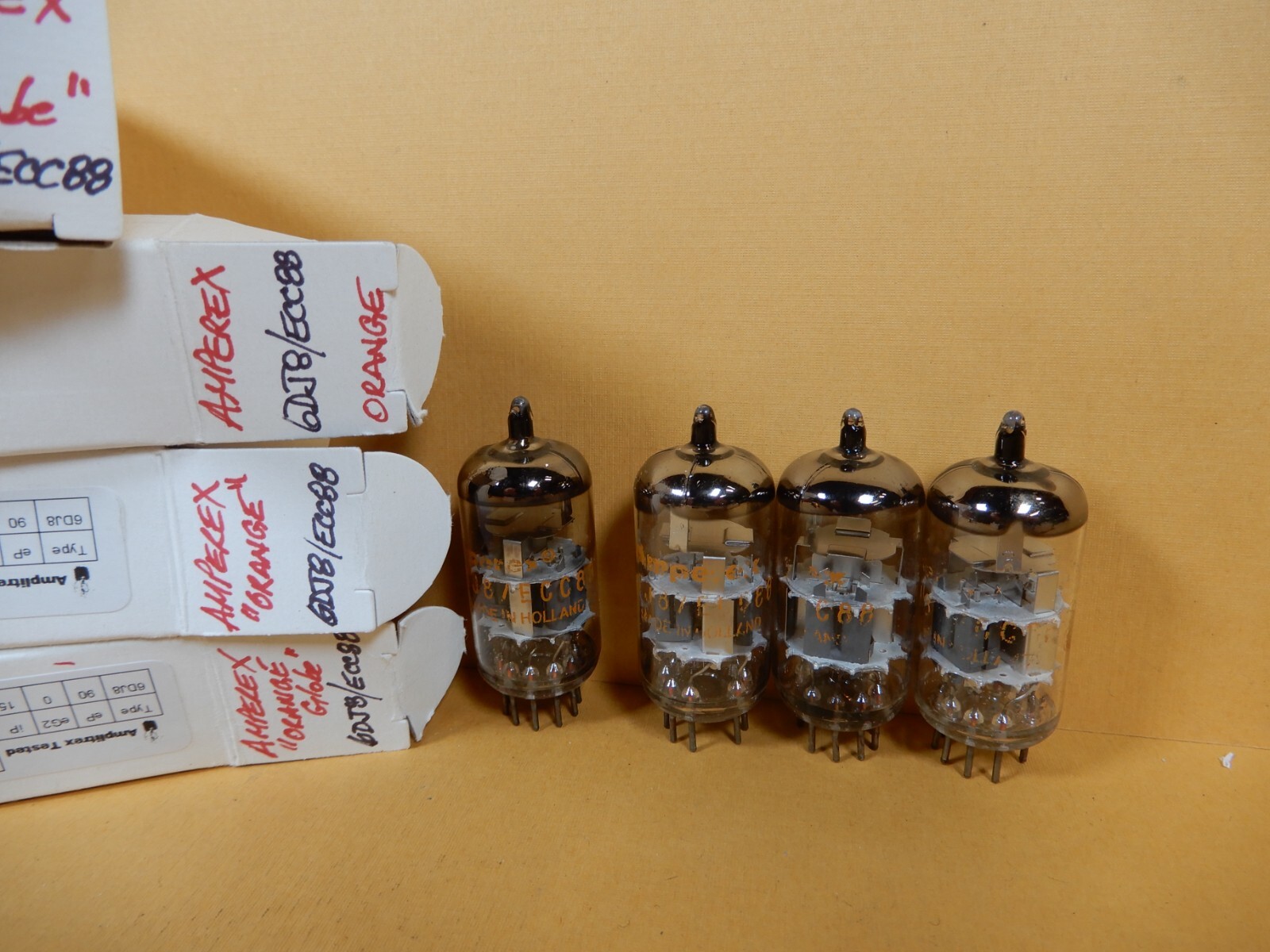 Amperex Globe Logo 6DJ8 ECC88 Vacuum Tube Quad Amplitrex Tested 84%-97%