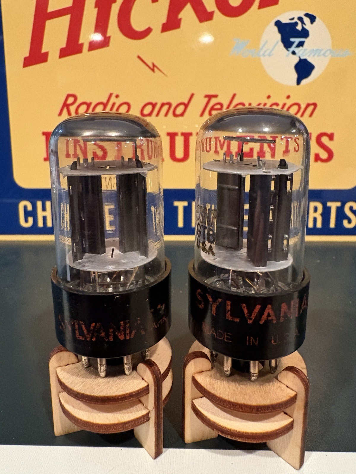 Matched Pair Sylvania Red 6SN7GTB Black V Plate Tubes 539C&Maxi Test ANOS 🅾️