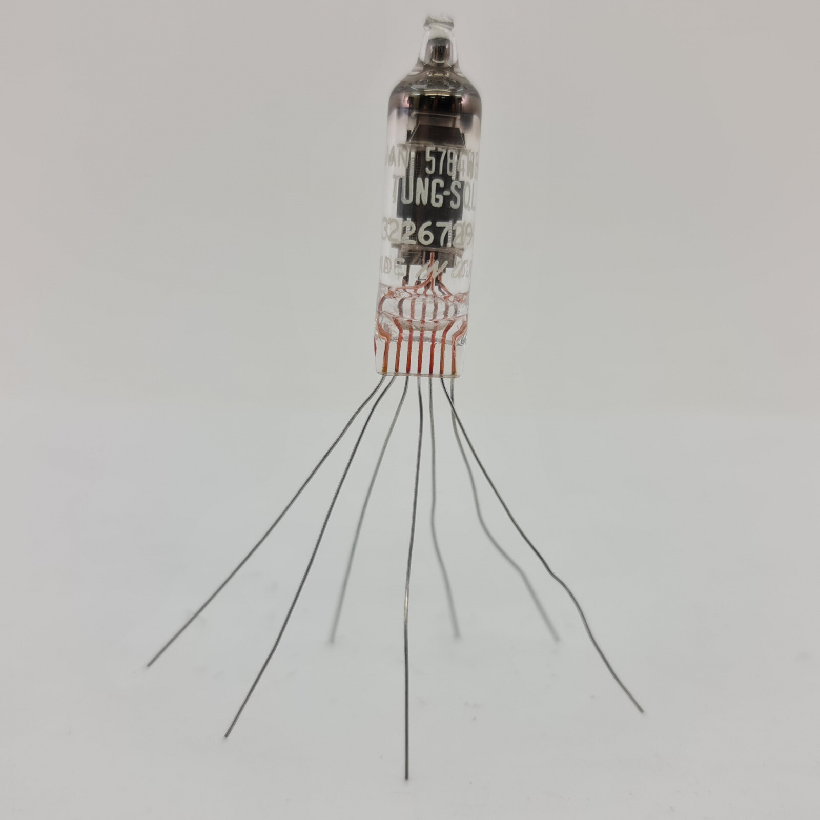 1 X JAN 5784WB TUNG-SOL TUBE. RECTANGULAR GETTER. 2. CE808