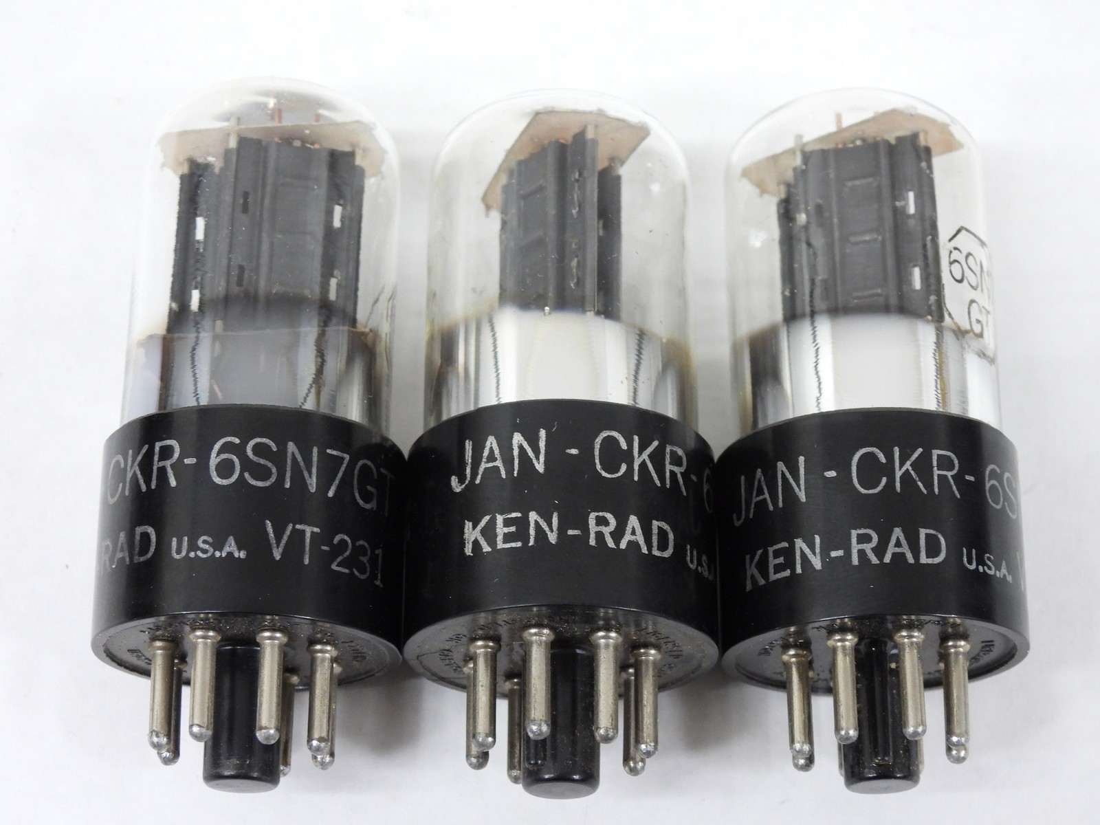 Ken-Rad VT-231 6SN7GT Clear Glass Offset Plates Tube Trio (test as NOS)