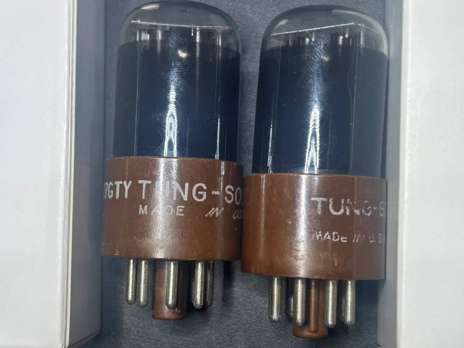 TungSol JAN CTL 6SU7GTY Matched Pair Great NOS Quality Brown Plate Black Glass