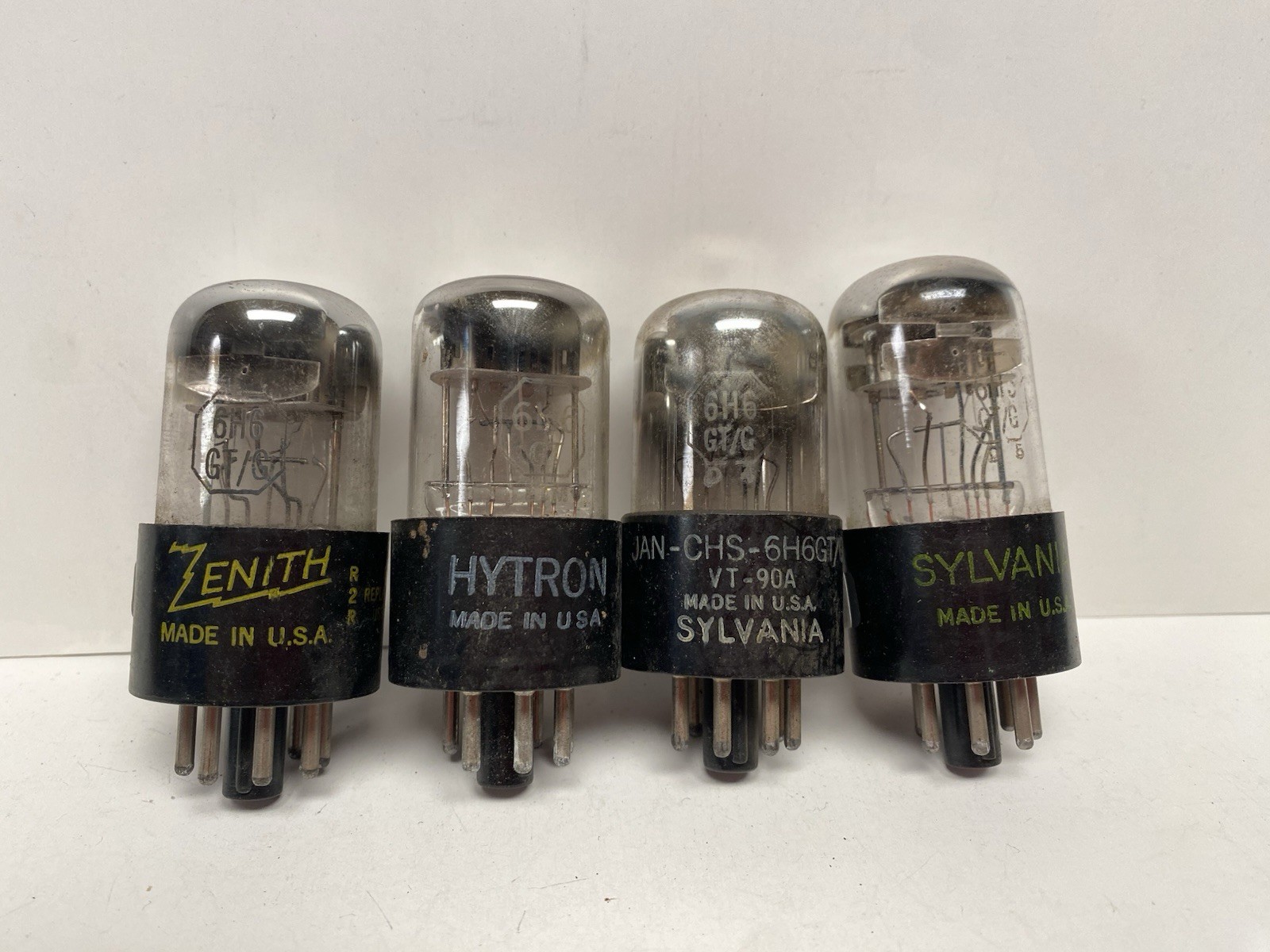 (4) Tested 6H6 Sylvania Zenith Hytron Vacuum Tube Lot Vintage Radio