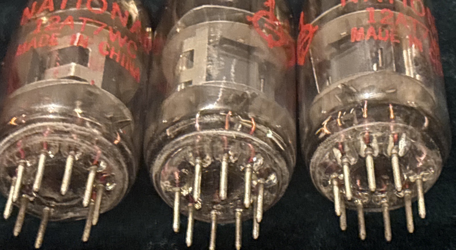 3 Matched Vintage National Electronics 12AT7WC Top Dimple Foil Tested Tubes