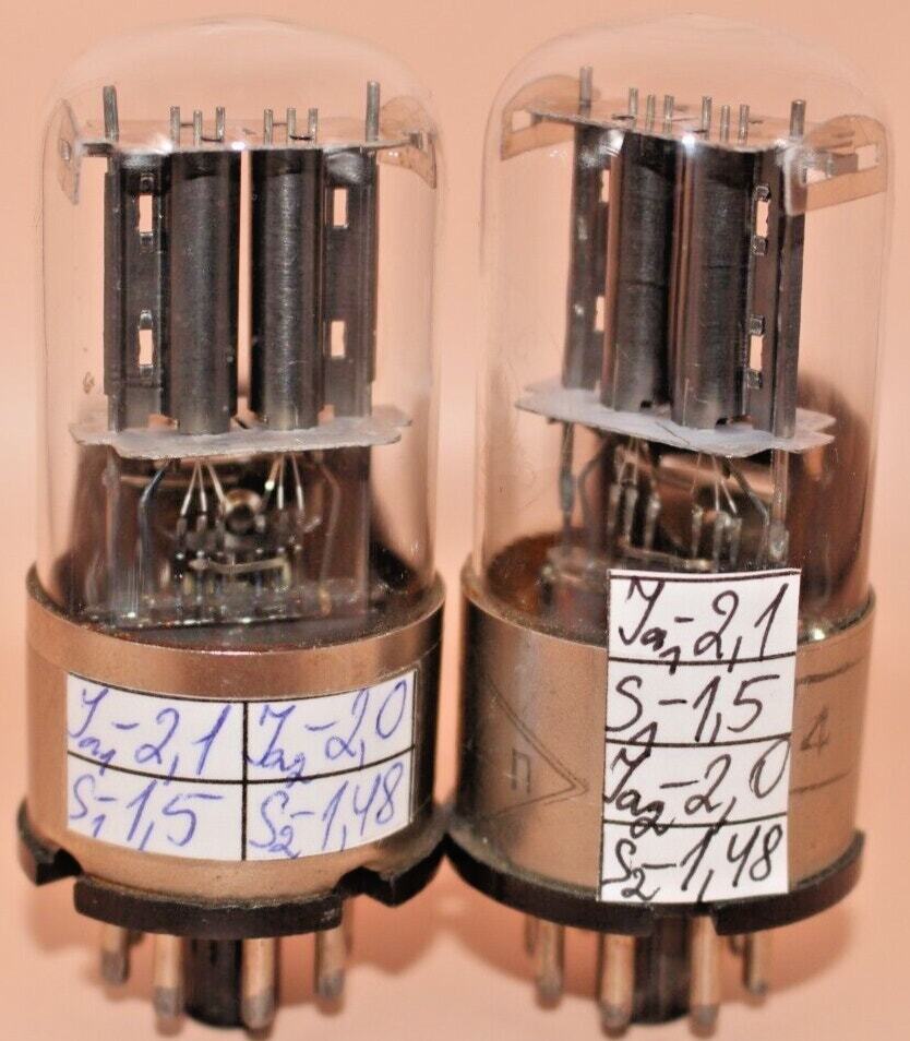 2x 6N9S ( 6Н9С ) = 6SL7 = 1579 MELZ Metal Base Matched Pair Tested Rare Triodes