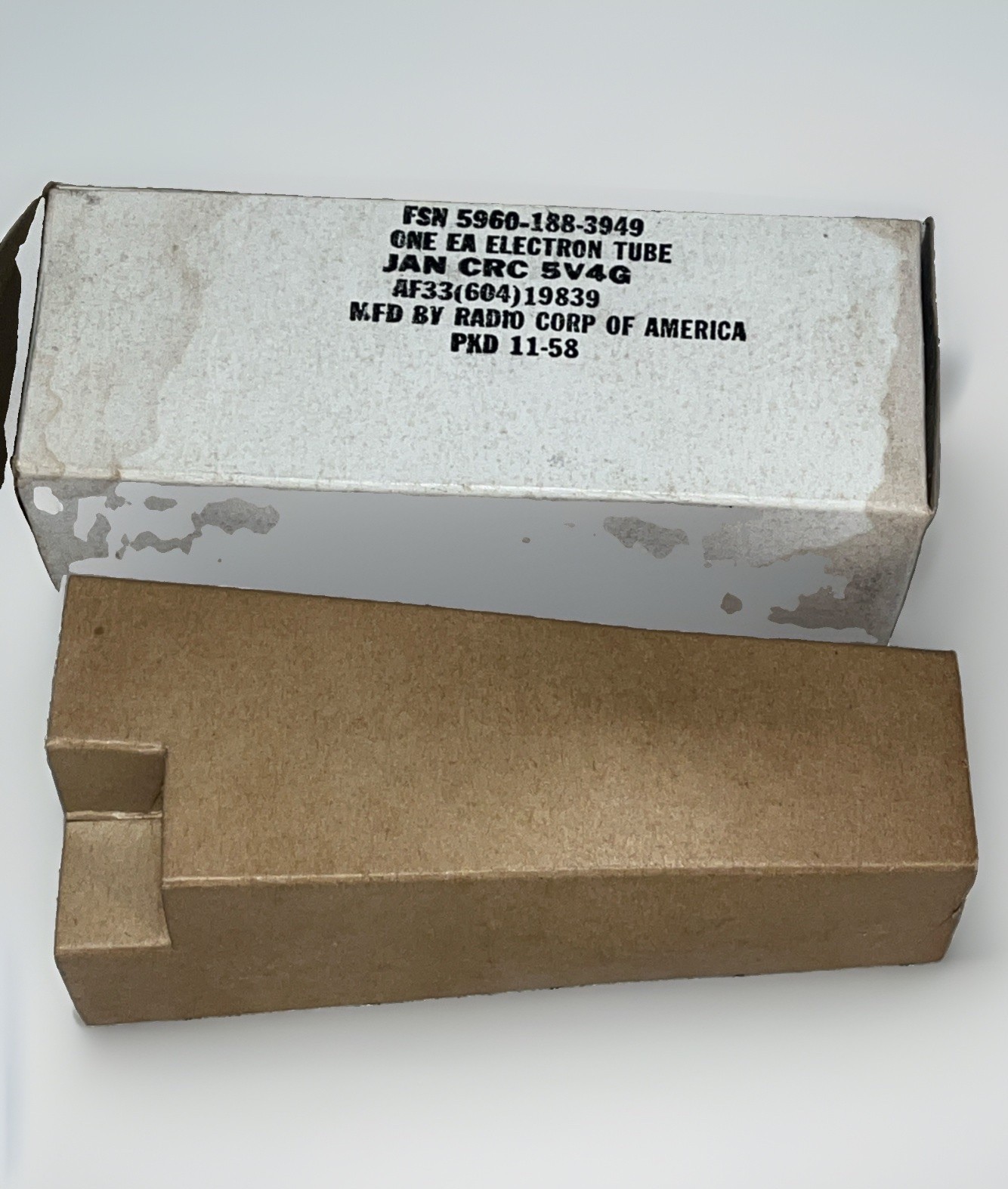 JAN CRC 5V4G RCA rectifier tube black plates Date 11-58
