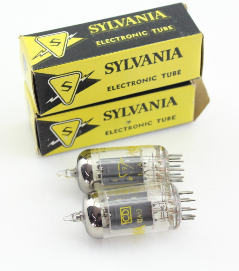 New Qty 2 SYLVANIA 5965 Matched Pair Grey Plates Foil Getter NOS USA Tubes