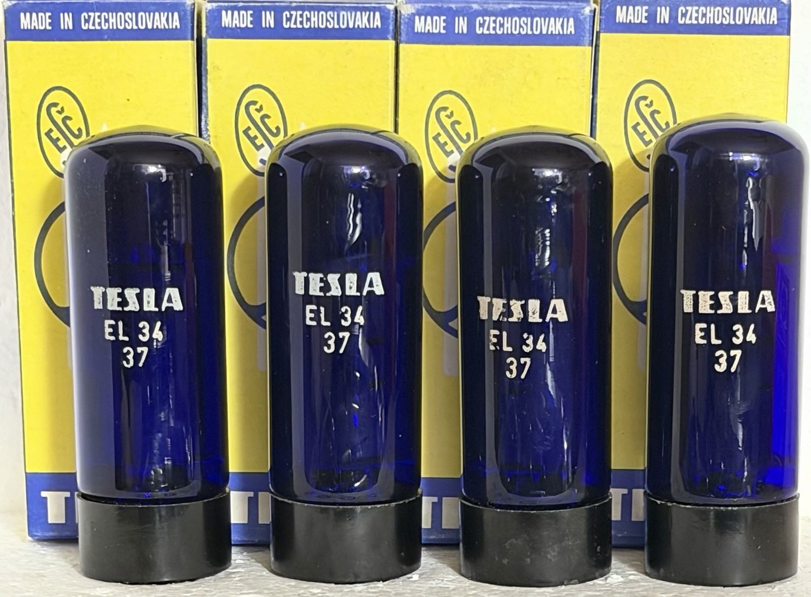 (4) Original Tesla Blue EL34 6CA7 Tubes In Original Boxes Tested EX++