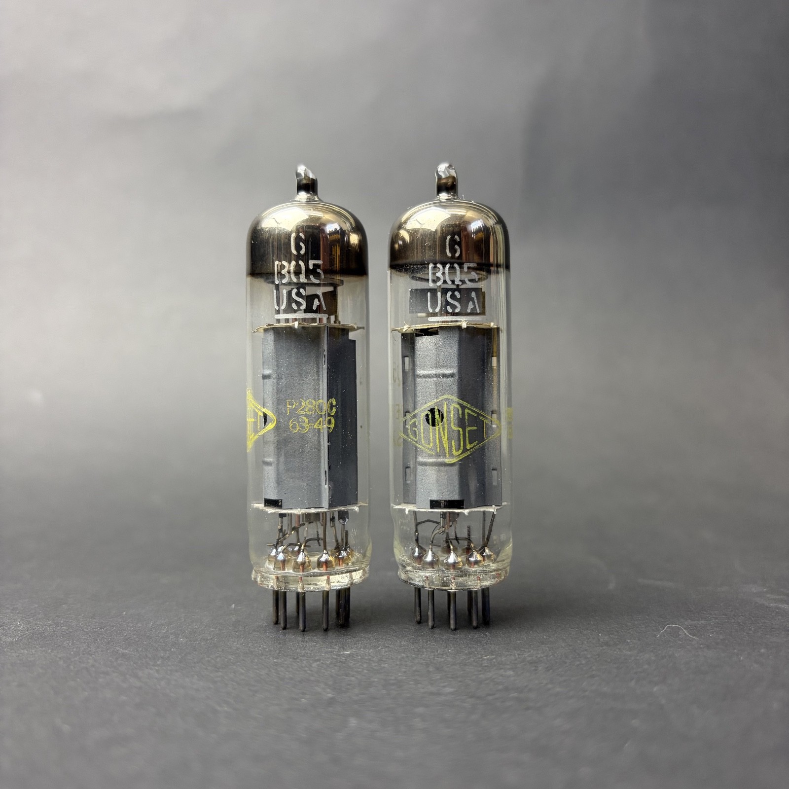 EL84 6BQ5 Raytheon Gonset Pair Gray Plate O Getter TV7 Test NOS US84-25-26
