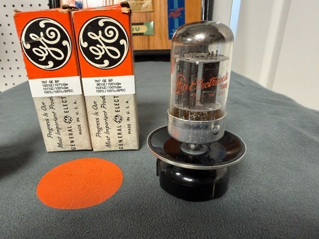 Matched Pair of GE 7N7 Loctal Black Plate Tubes – NOS – NIB – 100% GM – See Pics