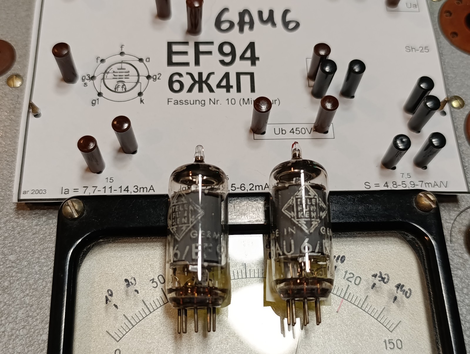 Matched Pair 6AU6 Telefunken EF94 diamond tube O getter West Germany USED (2pcs)
