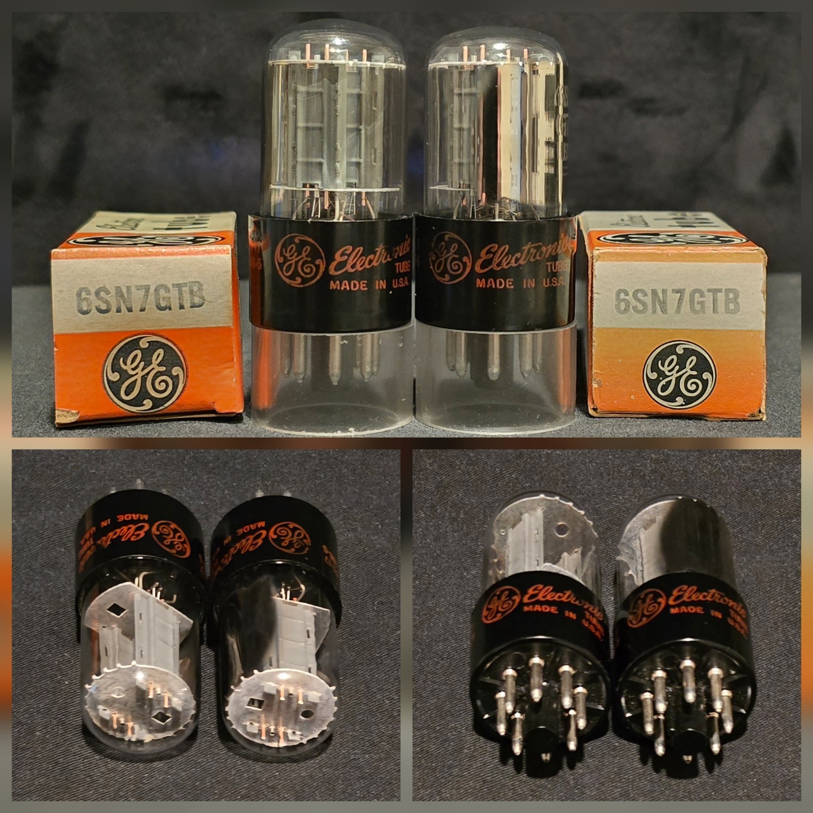 GE 6SN7 GTB 1964 RED LABEL TALL BLACK BASE CHROME SIDED HALO MATCHING SET NIB