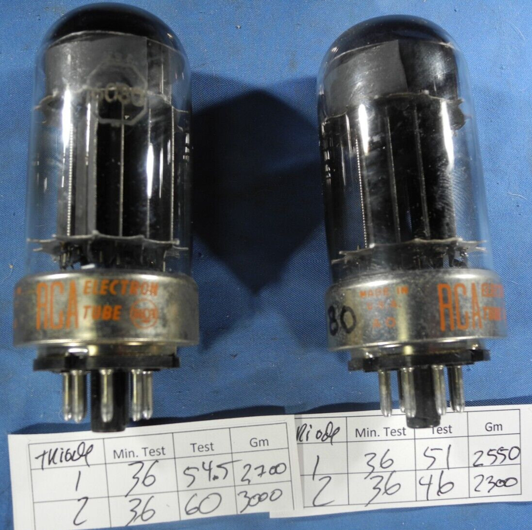 2 x 6080(6AS7) RCA Tubes*Black Plates*Very Strong (TESTED W/ TV-7D/U)