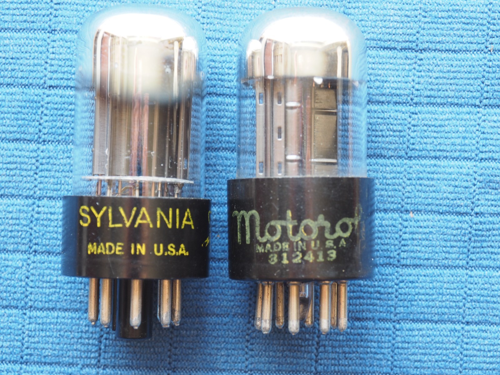 2 Used Sylvania 6SN7GTA 6SN7GTB Vacuum Tube Black Plate Chrome Top Dimple Getter