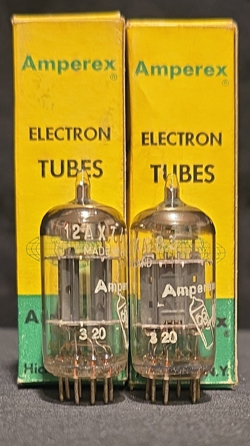 AMPEREX 12AX7 ECC83 BUGLE BOY 1963 HERLEEN HOLLAND PERFECT MATCHED SET NIB