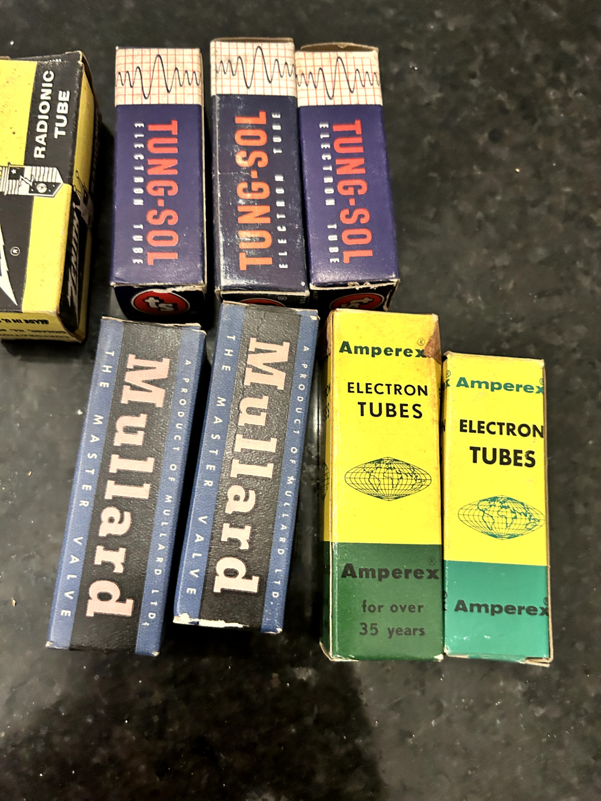 Lot of 10 Vintage Vacuum Tubes – Amperex, Zenith, Mullard, Tung-Sol – Untested