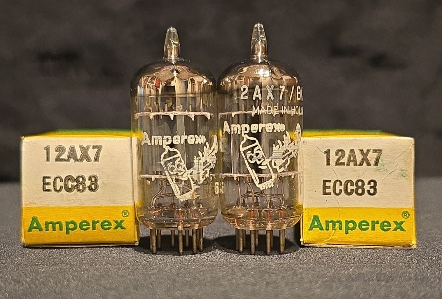AMPEREX 12AX7 ECC83 BUGLE BOY 1963 HEERLEN HOLLAND PERFECT MATCHING SET NIB