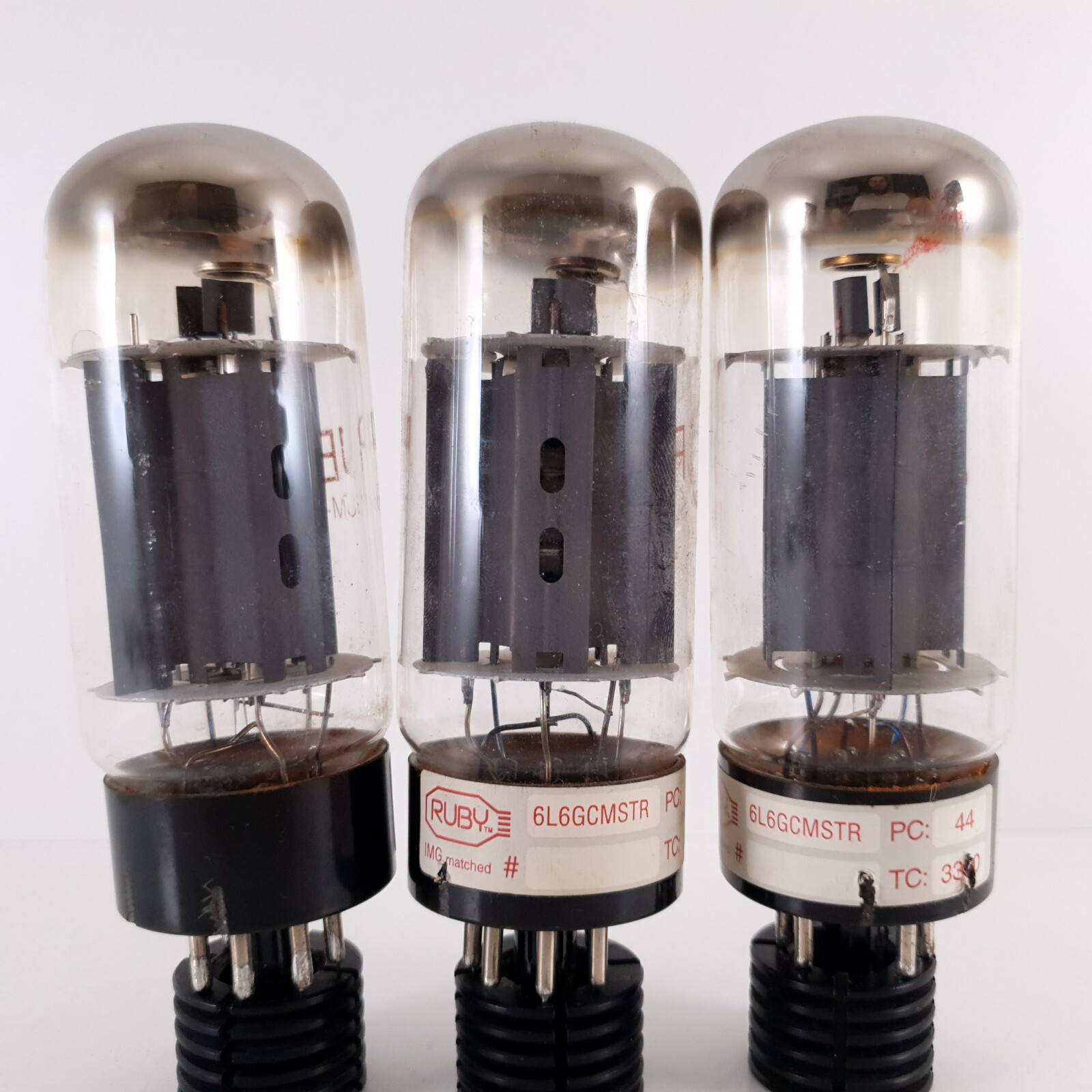 3 X 6L6GCMSTR RUBY TUBE. SOLID GETTER. 94/102/95% MATCHED TRIO. USED. 15. CH117