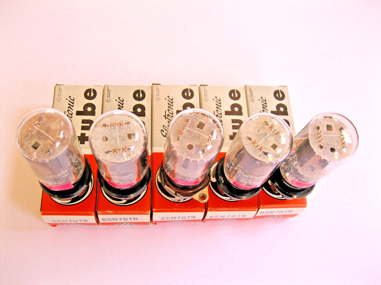 NEW 5 GE 6SN7GTB/6SN7 VACUUM TUBES GLOW TOPS COIN BASE MATCHED DATE TV-7 TESTED.
