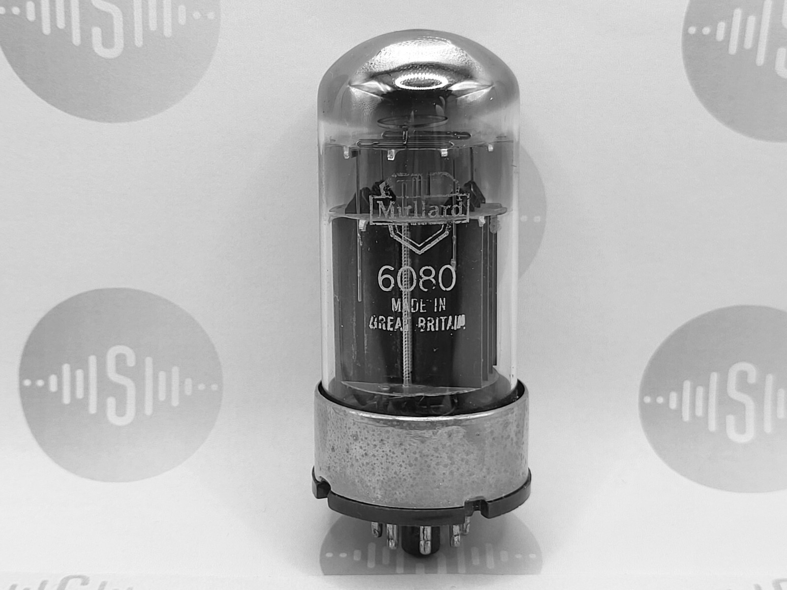 1x Mullard 6080 6AS7 3-Mica Black Plates Metal Base – Mitcham ’59 AJ1 – NOS+