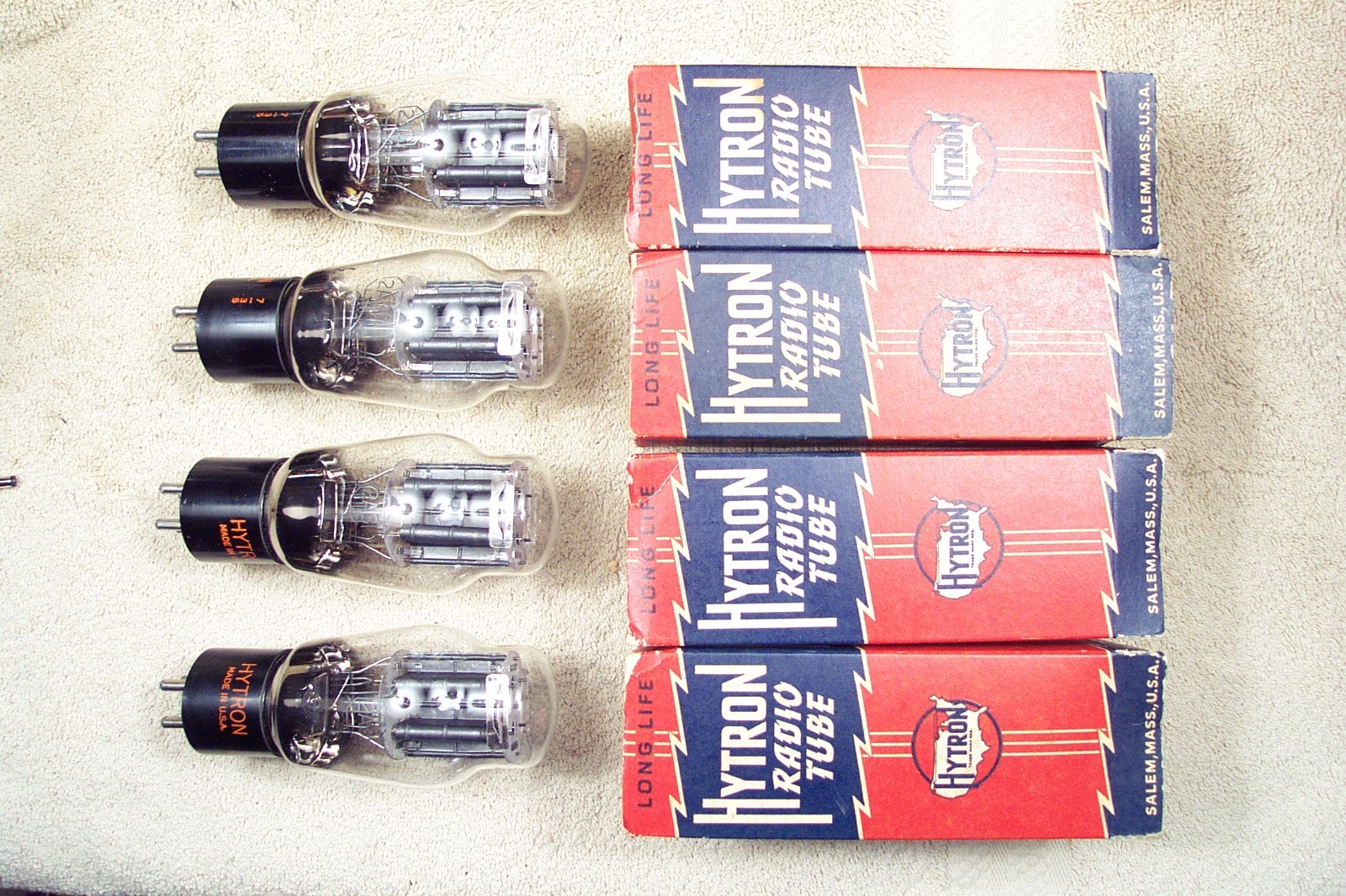 Four, NEW, Hytron- RCA 2A3, wartime, black plate, dual D-getter, match date quad