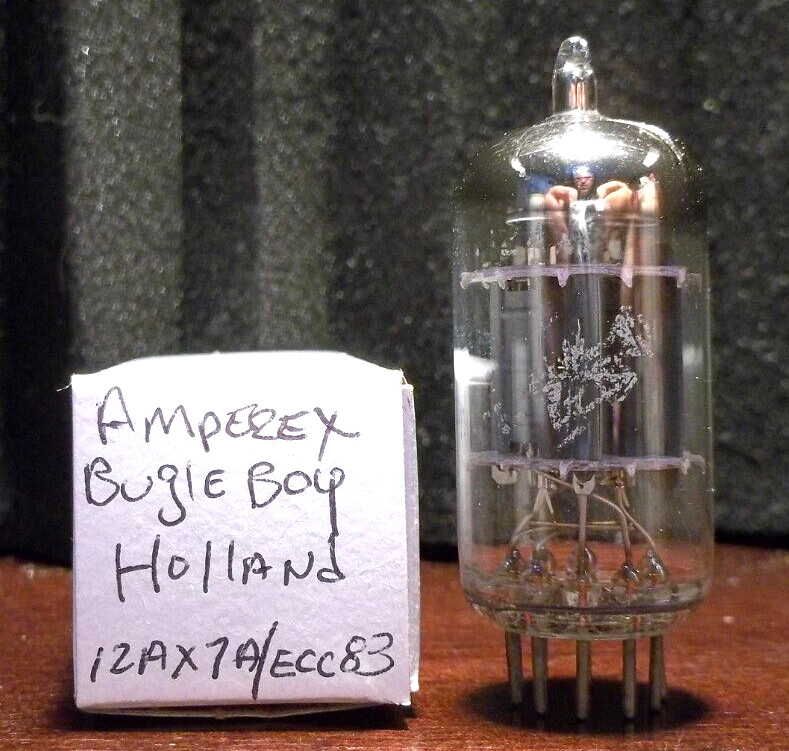 VINTAGE AMPEREX BUGLE BOY ECC83 12AX7 VACUUM TUBE TESTED AUDIO AMP HOLLAND
