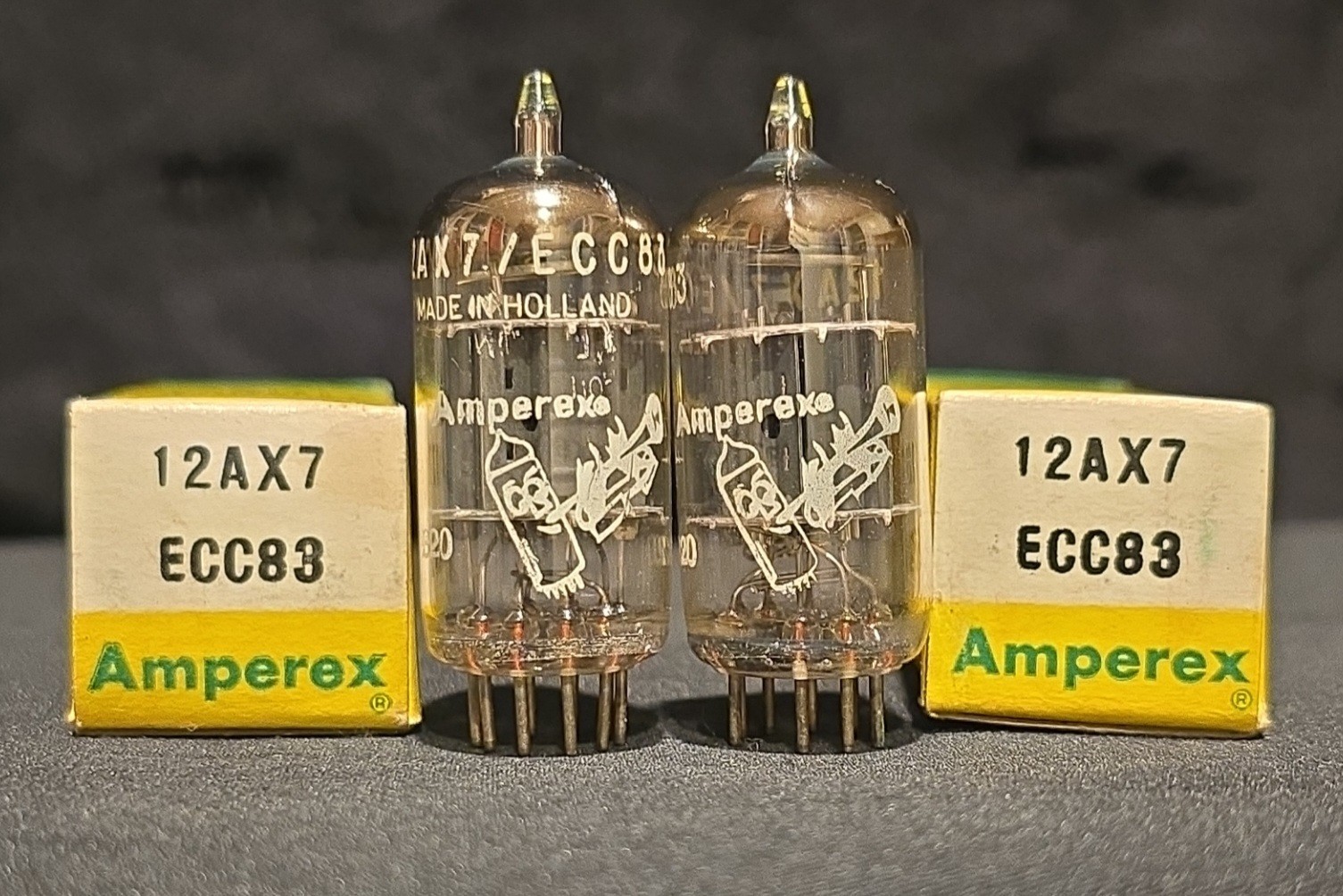 AMPEREX 12AX7 ECC83 BUGLE BOY 1963 HERLEEN HOLLAND PERFECT MATCHED SET NIB