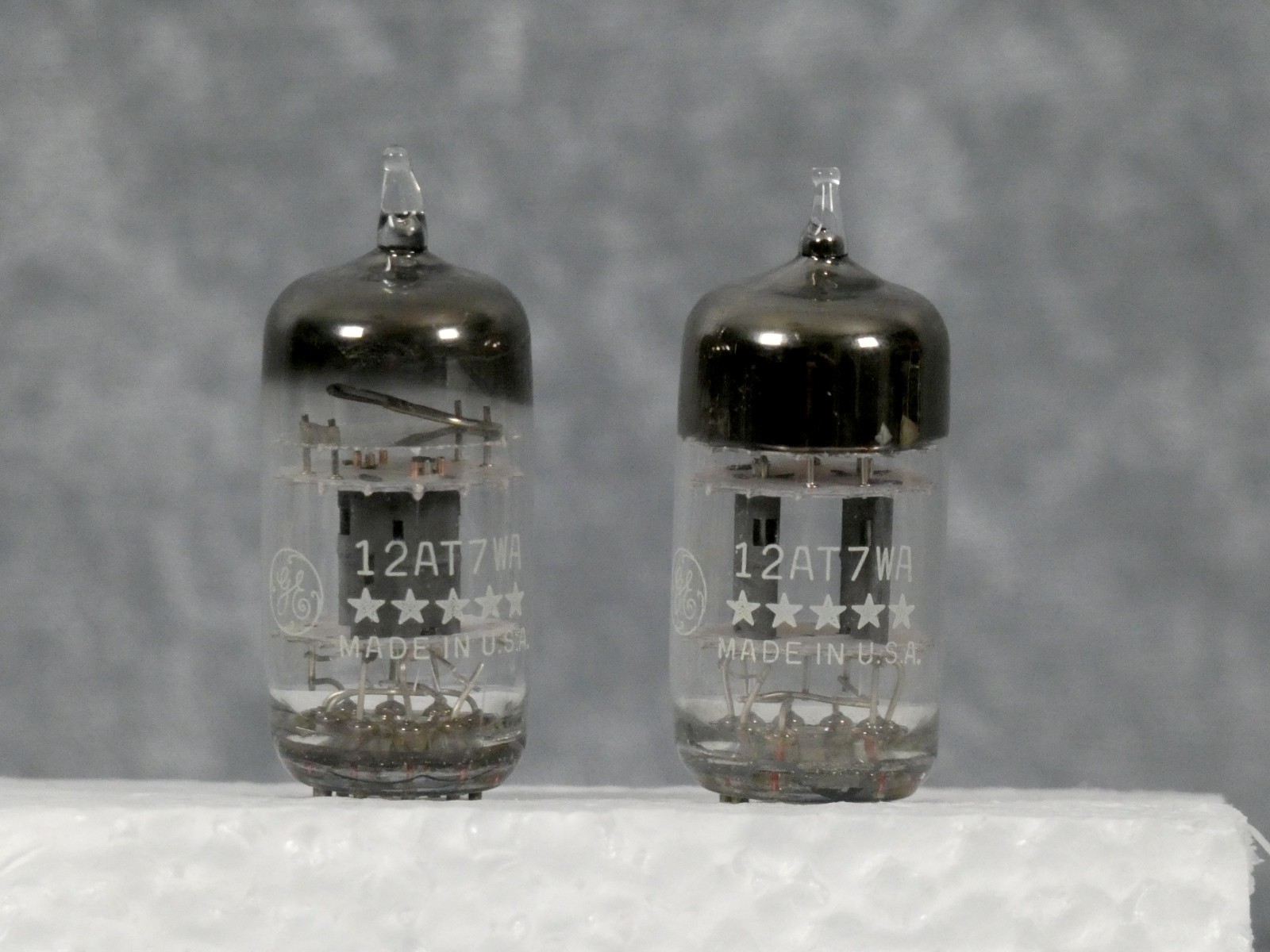 Two New Old Stock vintage GE 12AT7WA / ECC81 5-star tubes packaged in 1957
