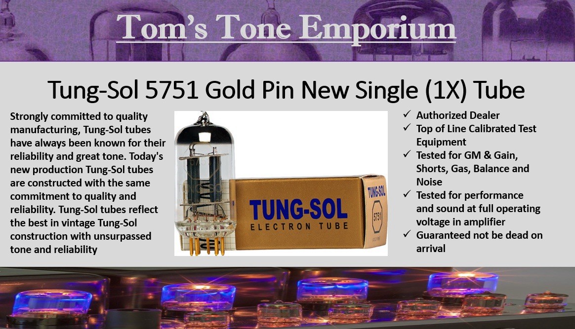 Tung-Sol GOLD 5751 Preamp Tube Dealer Stock New In Box Tested Balanced