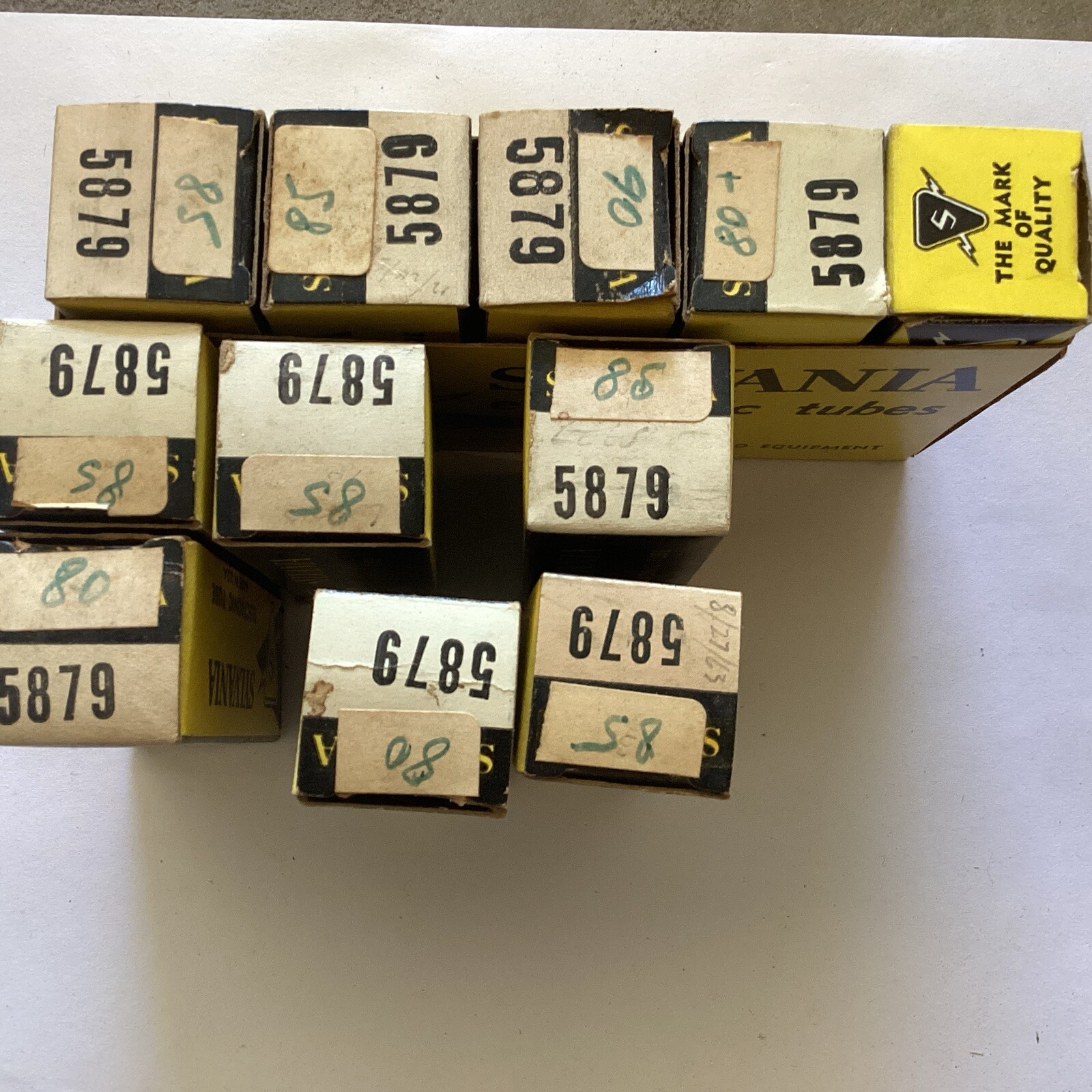 Lot Of 11 Matched Pair 5879 Sylvania NOS same code Vacuum Tubes TV-7D Tested
