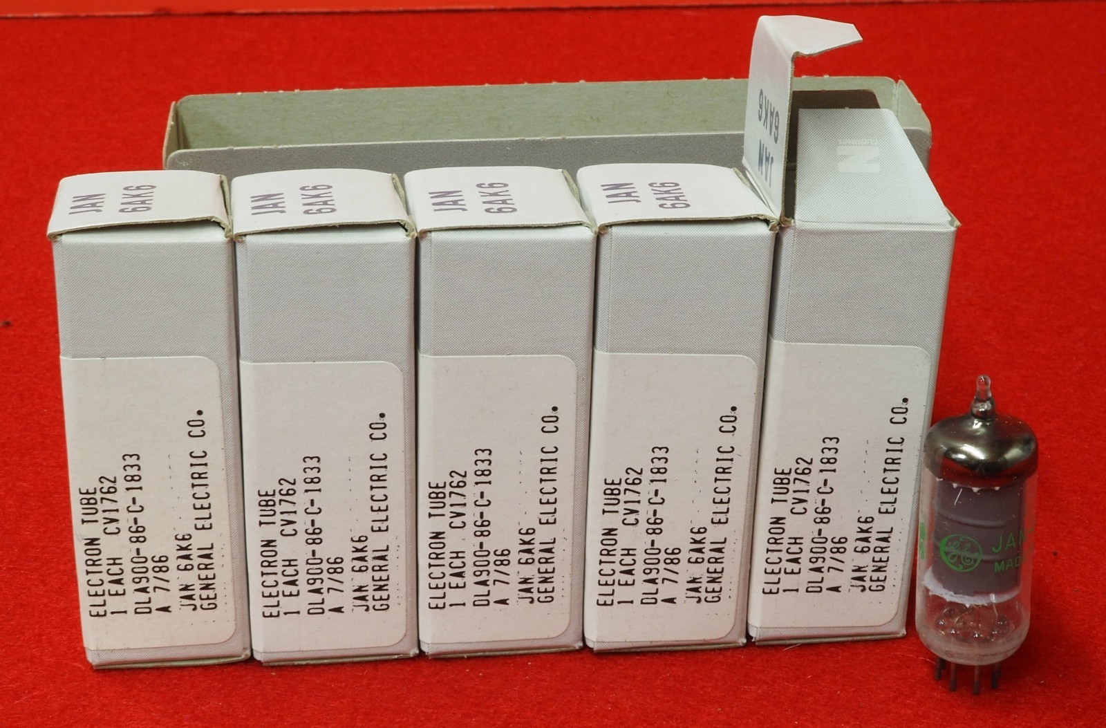 Qty 5 (Sleeve) NOS GE JAN 6AK6 Tubes Dated 1986 Mil Spec