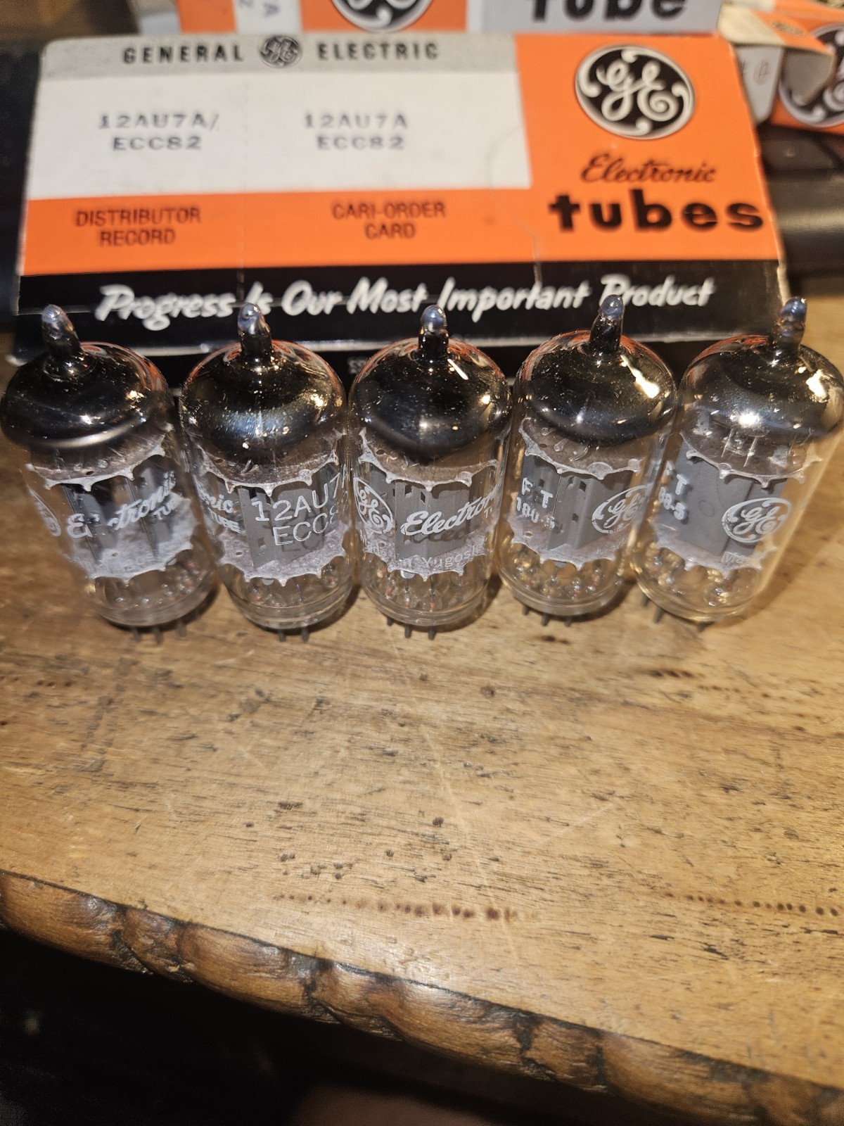 VINTAGE SLEEVE OF 5 NOS GE 12AU7/ECC82 TUBES TELEFUNKEN YUGOSLAVIA PRE AMP TONE