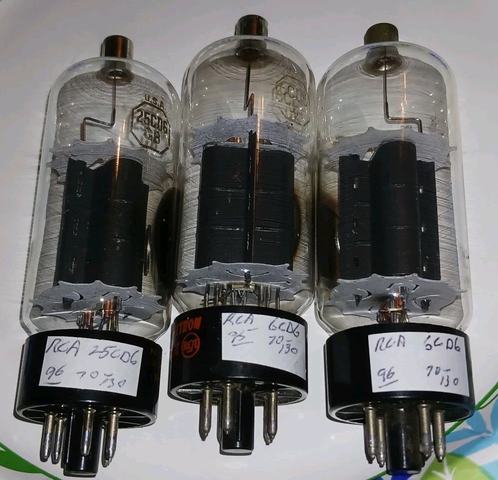LOT OF 3 RCA 6CD6GA,B BEAM POWER PENTODE TUBES TV,AMPLIFIER USE TESTED GOOD