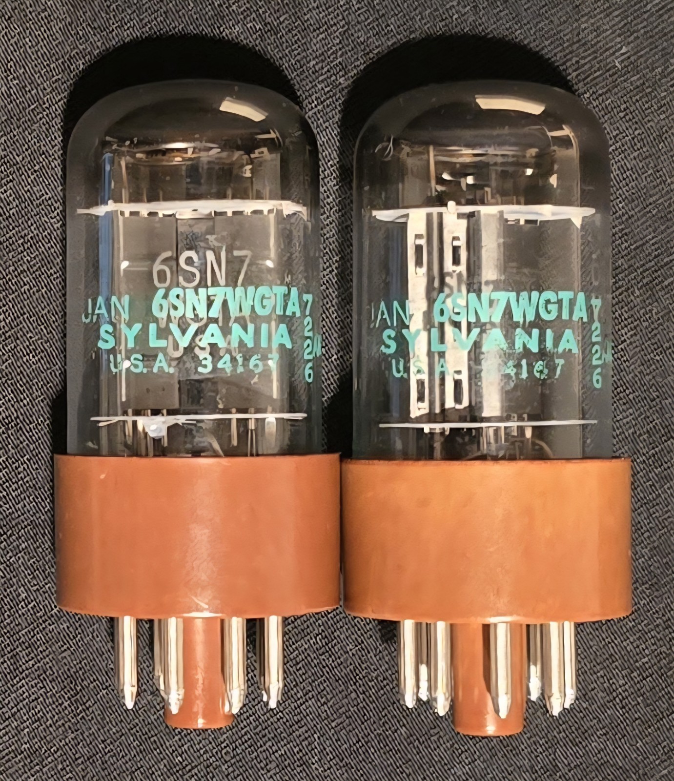 SYLVANIA 6SN7 GTA JAN CHS CHROME TOPPED HALOS BROWN BASE MATCHING SET NIB