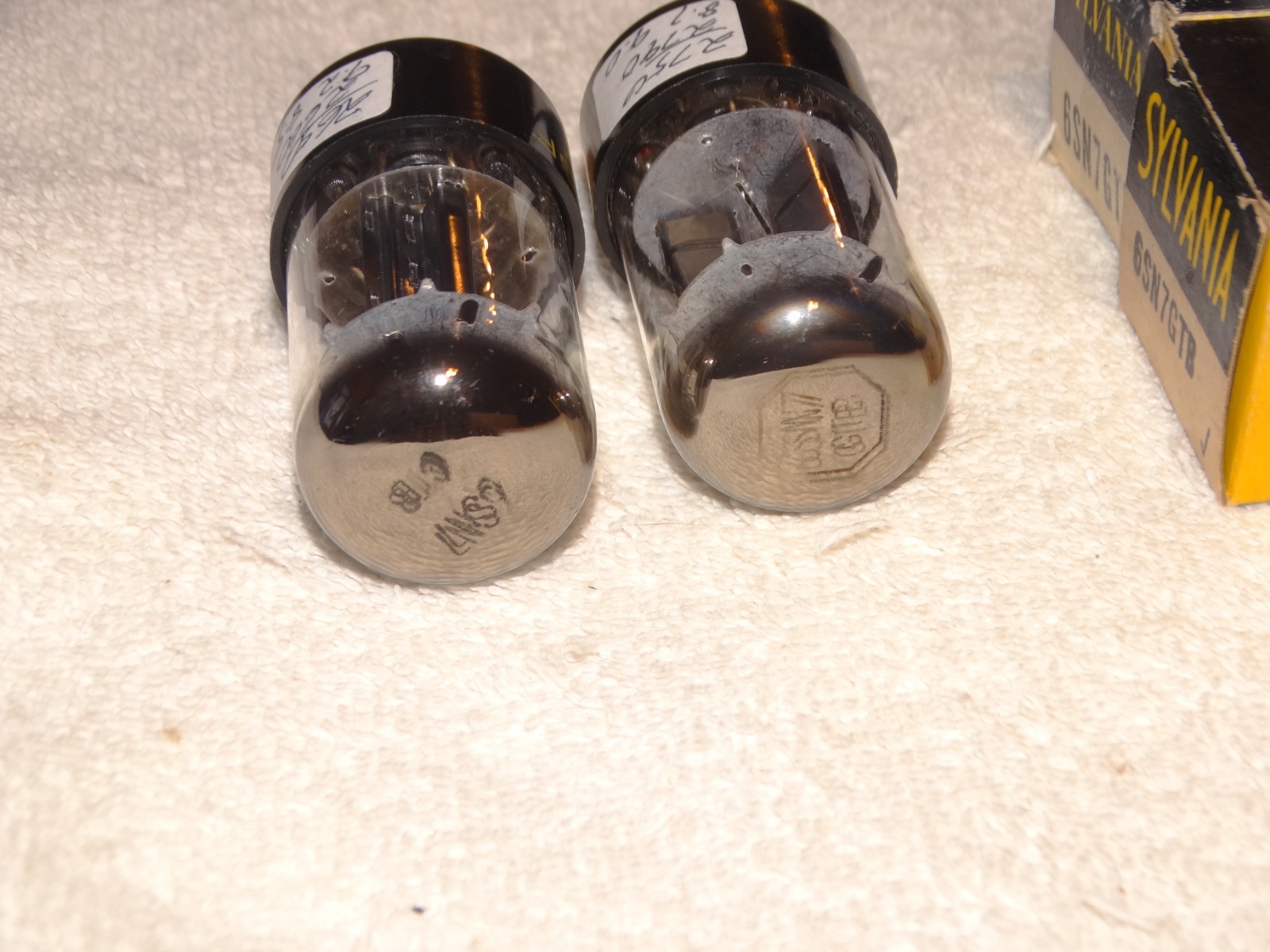 2 x 6SN7gtb Sylvania Tubes*Chrome Dome*Black Plate*Very Strong Pair*NOS*NIB*#5