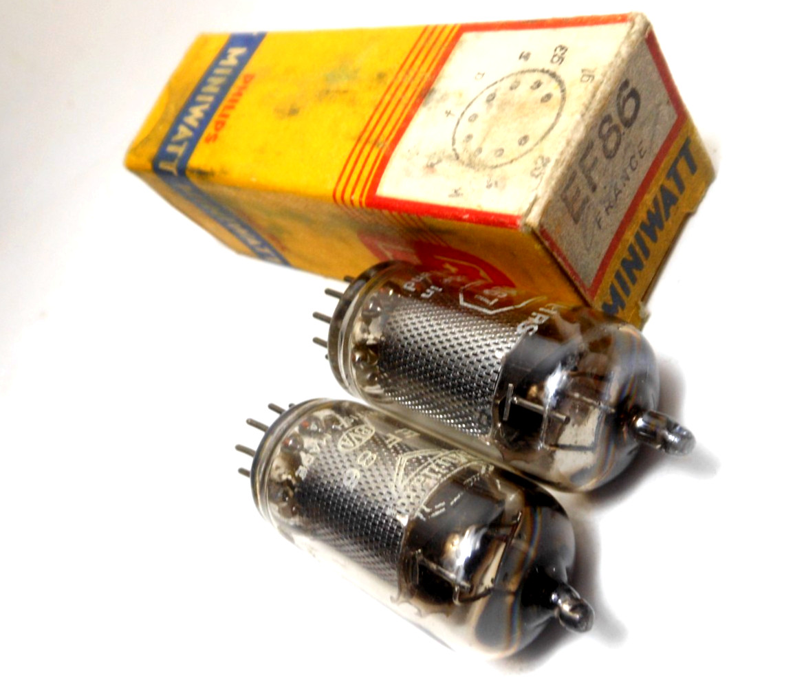 Matched PAIR 6267 EF86 Tubes Philips Mullard Mesh Plate Square Getter – Test NOS