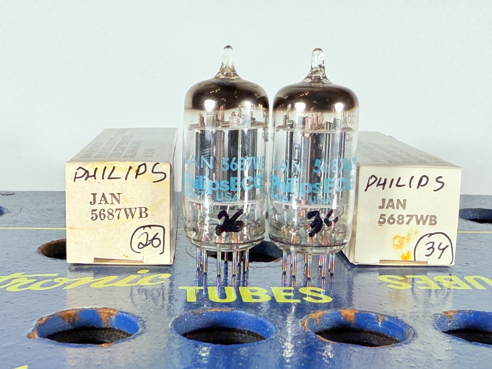 Matched Pair Philips Sylvania JAN 5687WB NOS NIB Tested Like NOS Balanced Tube