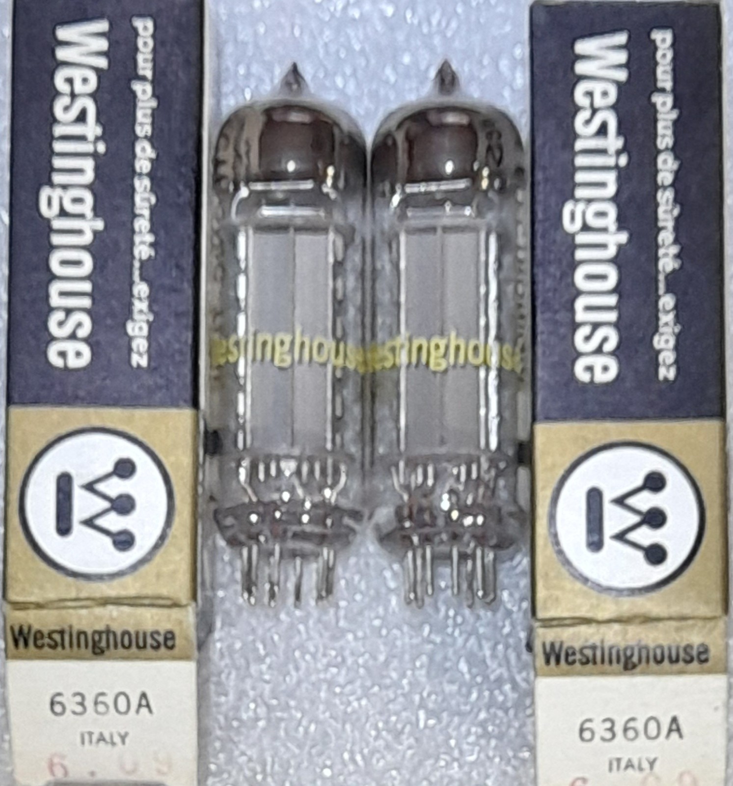 Pair 6360A Westinghouse NOS gray plate Vacuum Tubes, Italy – will combine ship
