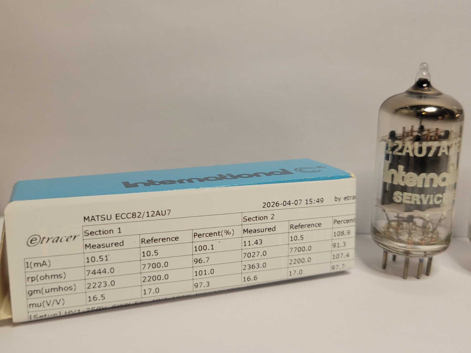 Matsushita 12au7a Low Noise (PAIR) NOS Test Very Strong Etracer