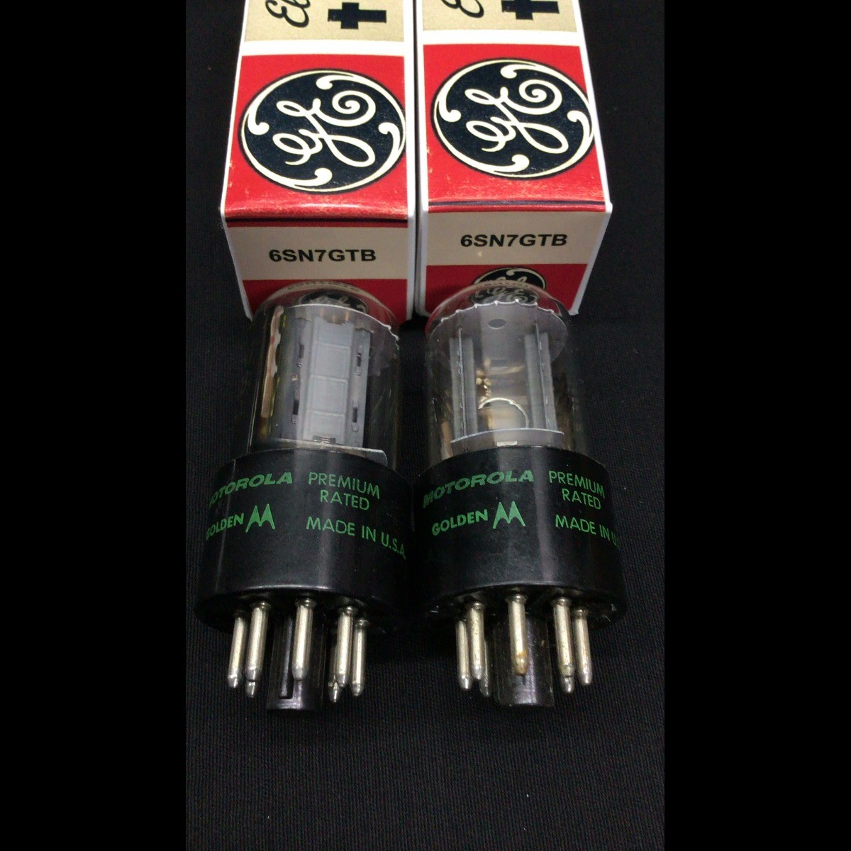 MATCHED Pair GE (Moto Labeled) 6SN7GTB Side D Getter VACUUM TUBES Tested D.9372
