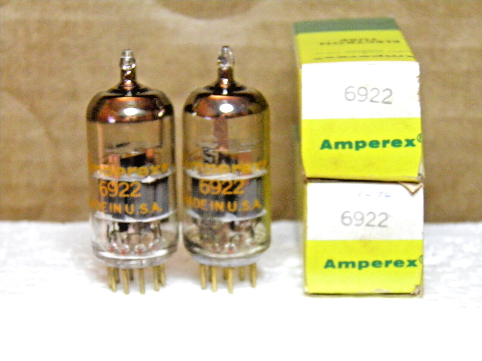 A MATCHED PAIR OF AMPEREX 6922/E88CC GOLD PIN NOS/NIB VACUUM TUBES