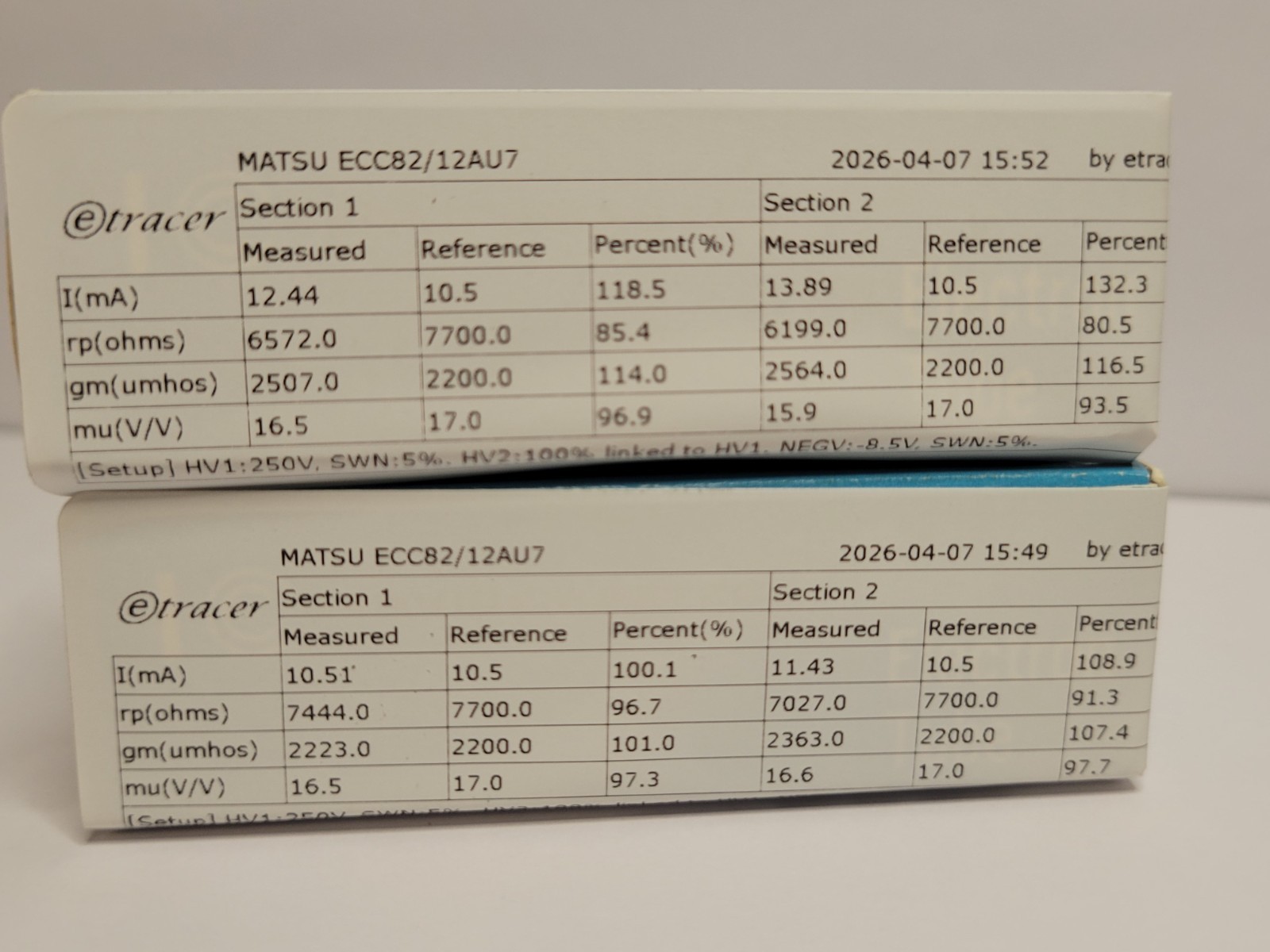 Matsushita 12au7a Low Noise (PAIR) NOS Test Very Strong Etracer