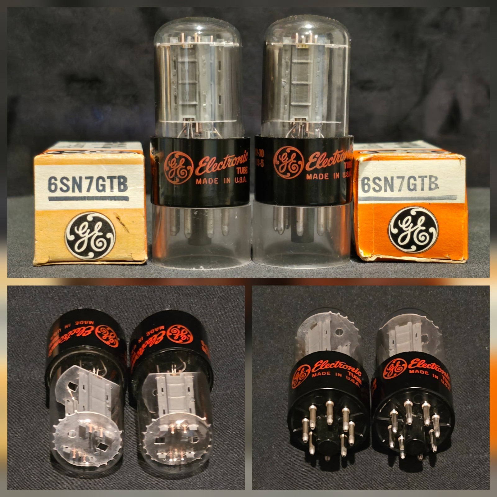 GE 6SN7 GTB 1960s RED LABEL TALL BLACK BASE CHROME SIDED HALO MATCHING SET NIB
