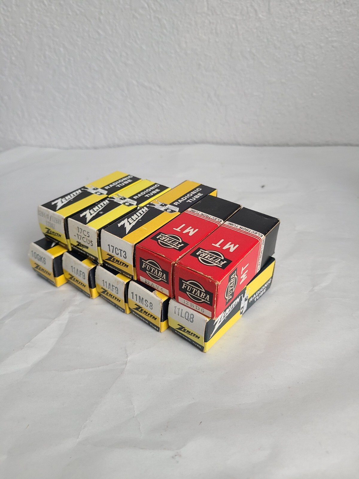 Lot 10 ZENITH/FUTABA Electronic Tubes w BOXES 10GK6, 11AF9, 17CT3, 12BD6 Etc