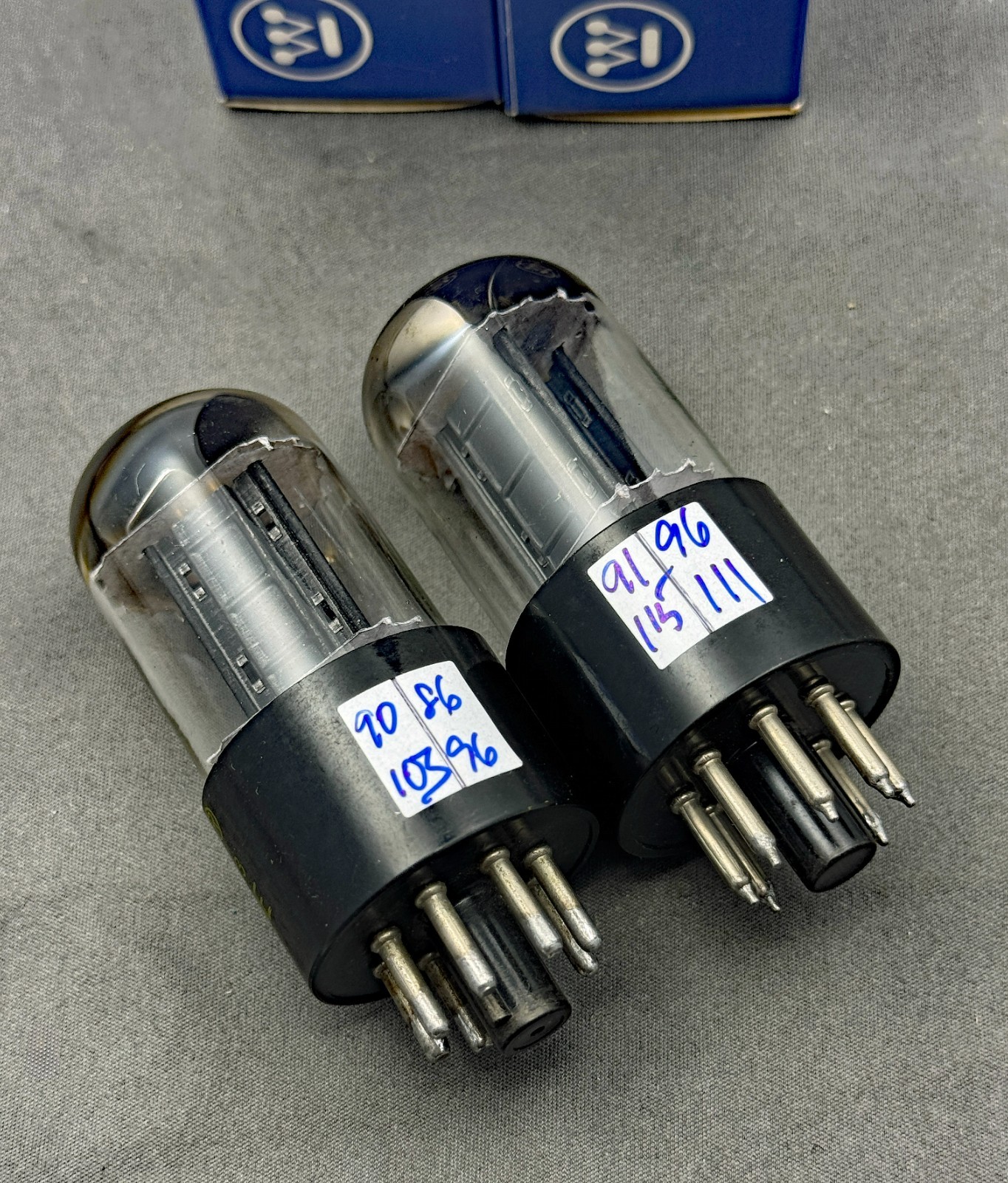 (2) Westinghouse 6SN7GTB Tubes Short Bottle Black Plates D Getters Test Strong