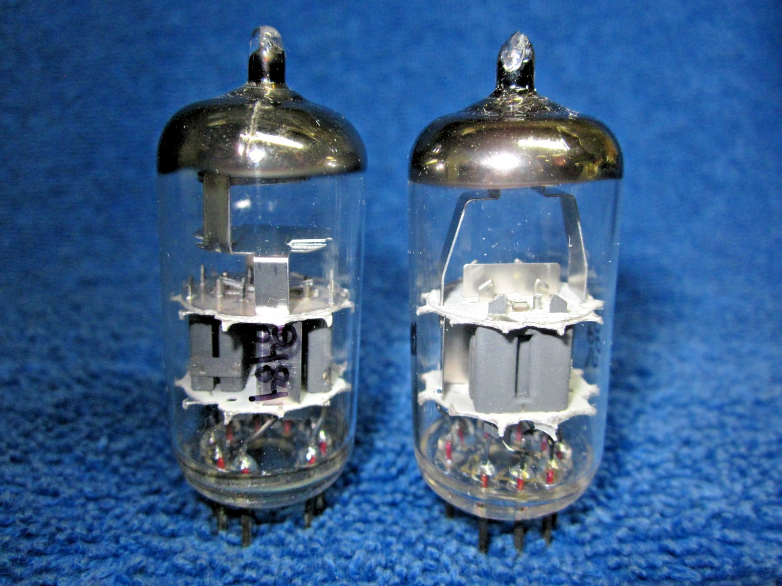 Pair Philips Heerlen 6DJ8 Tubes Halo and Dimpled getters ECC88