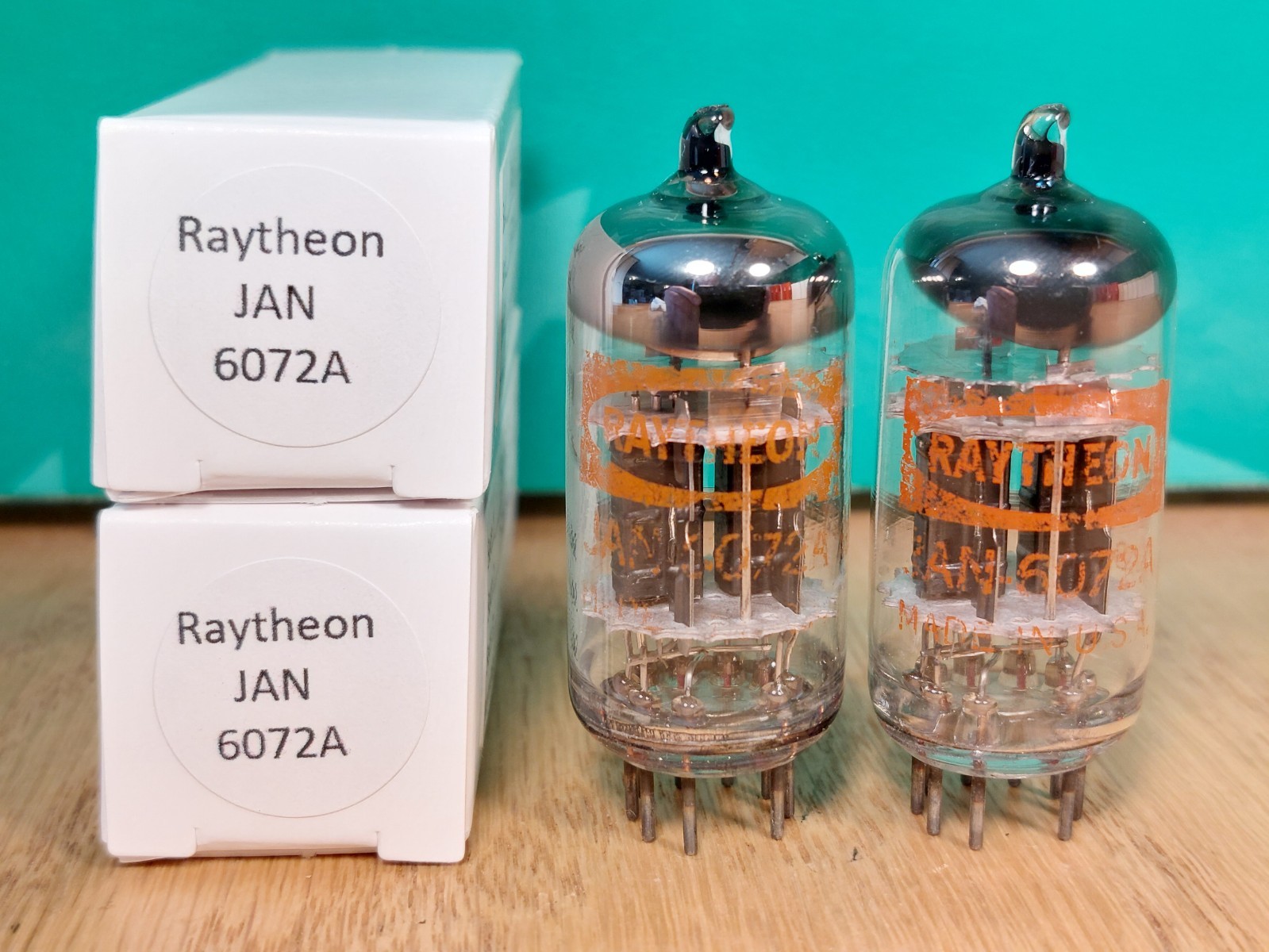 Pair of Raytheon JAN 6072A Triple Mica Vacuum Tubes – 6% matched