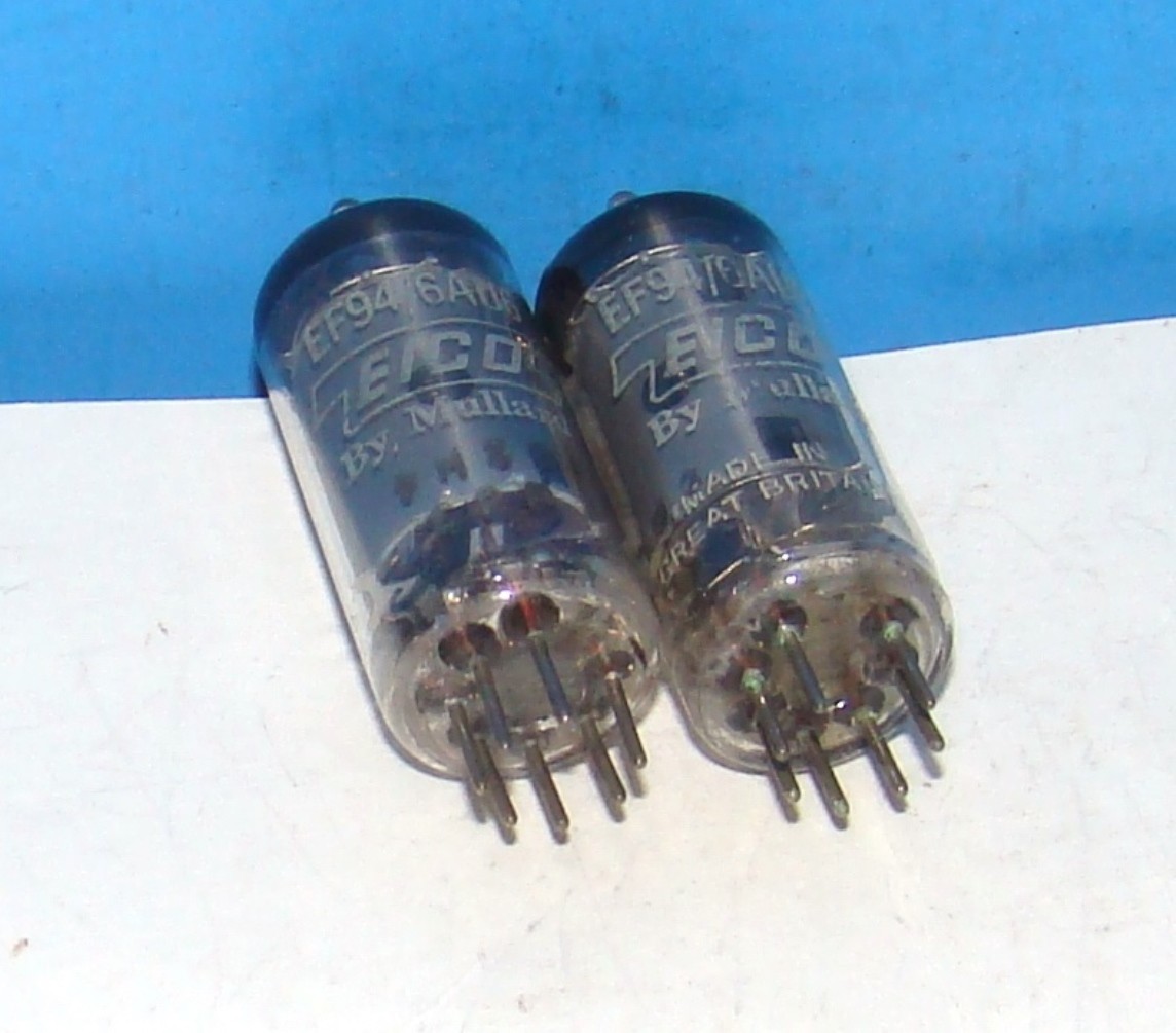 EF94 6AU6 Eico Mullard radio audio amplifier vacuum tubes 2 valves Britain 6AU6A